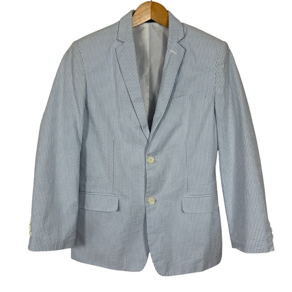 IZOD Boys Blue and White Striped Suit Jacket Size 16 Regulat - Picture 1 of 11